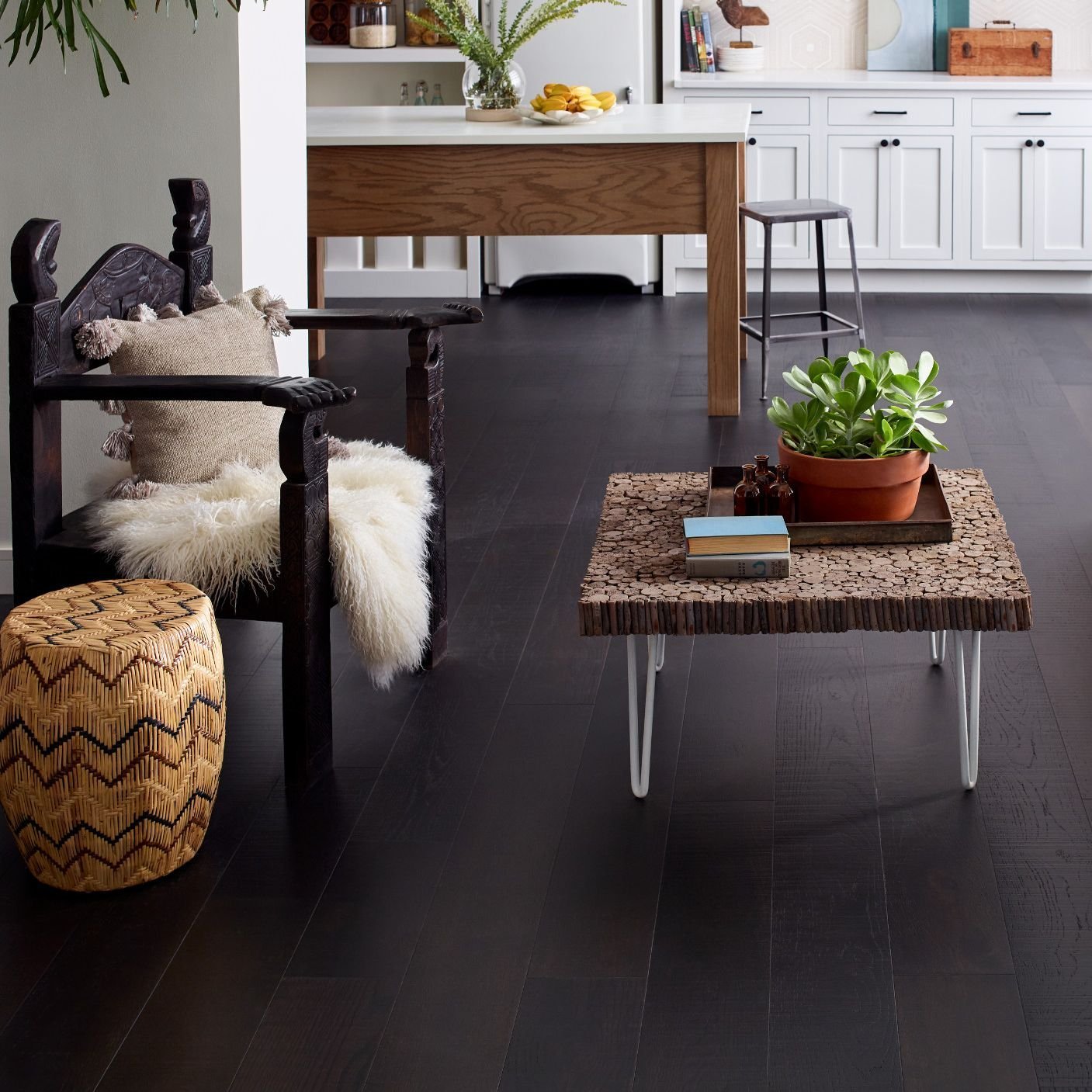 white furniture in contrast with dark brown hardwood floor from Traditional Floors in Milan, IL